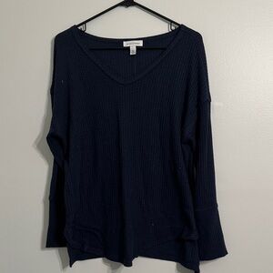 Vintage America Navy Ribbed Long Sleeve Top